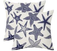 Navy Blue Starfish Pillow Covers 18x18 Set of 2 Summer Ocean Beach Coastal Outdoor Decorative Throw Pillows Beachy Nautical Pillowcases Linen Cushion Case Decor for Home Sofa Couch Bed