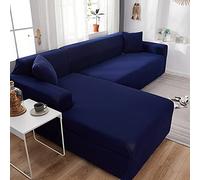 Navy Blue Stretch Sofa Covers for L-Shaped Corner Sofa, 2-Piece Slipcovers, Fits 90-140cm Seats, Easy to Clean, Durable Fabric, Perfect for Living Room Decor