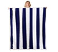 Navy Blue Stripe Throw Blanket Stripes Lines Patchwork Fleece Blanket, Abstract Geometric White and Navy Cozy Throws for Bed Couch Sofa, Kids Room Decor, Soft and Breathable(60 x 80 Inches)