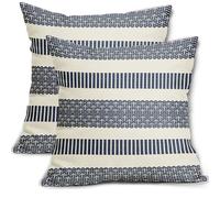 Navy Blue Striped Pillow Covers 18x18 Set of 2 Boho Stripe Pattern Print Cream White Decorative Throw Pillows Outdoor Modern Pillowcase Square Cushion Case for Home Sofa Couch Bed