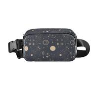Navy Blue Stripes Women Men Teenagers Fashion Crossbody Bag Waist Packs for Cycling Hiking Gym, Mandala Moon Sun Zodiac, One Size