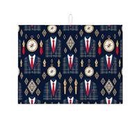 Navy Blue Suit Design Dish Drying Mats for Kitchen Counter, Elegant Geometric and Classic Absorbent Mat, Year-Round Microfiber Drying Pad 18x24 Inch