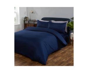 (Navy Blue, Superking) OHS Plain Dyed Duvet Cover Quilt Bedding Set With Pillowcase Single Double King Size