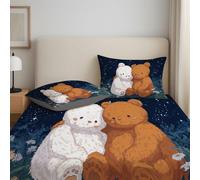 Navy Blue Supersoft Fitted Sheet - Easy Care with Elasticated Corners - Cosy & Comfortable Delicate Touch Cartoon Teddy Bears Night Sky Fitted Sheet 135 x 190 x 30 cm - Fade Resistant