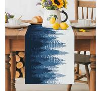 Navy Blue Table Runner 13x120 Inches Long Forest Nature Woodland Tree Misty Forest Silhouette Landscape Cotton Linen Table Runner Burlap Style for Dinner Table Party Decor Tabletop Decorations