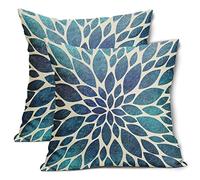 Navy Blue Teal Dahlia Pillow Covers 16X16 Inch Spring Summer Floral Couch Pillow Cases Modern Abstract Throw Pillows Set of 2 Home Decor for Living Room Bedroom Couch Bed Sofa Outdoor