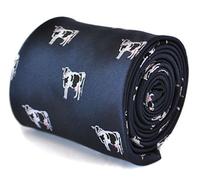Navy blue tie with playful cow pattern, slim classic 8cm width 147cm necktie ideal for weddings, formal wear, office attire, dinner parties, tailored finish with refined modern detailing