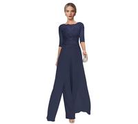Navy-Blue Trouser Suits for Women UK Plus Size Chiffon Mother of The Groom Dresses for Wedding 2 Pieces Womens Suit 20