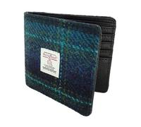 Navy Blue Turquoise Tartan Check Harris Tweed Mens Gents Mull Wallet