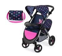 Bayer Design 39416AA Twin dolls pram, double doll stroller, adjustable handle, foldable, bag