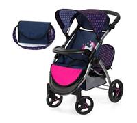 Bayer Design 39454AA Twin dolls pram, double doll stroller, adjustable handle, foldable, bag