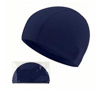 Navy Blue Unisex Polyester Swim Cap - Comfortable Stretch Fabric Bathing Hat for Adults & Kids, Ideal for Training, Water Sports & Swimming Lessons