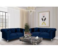 Navy Blue Velvet 3 + 2 Seater Chesterfield Sofa Set For Living Room Camden