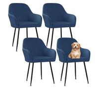 Navy Blue Velvet Dining Chair Covers with Curved Back and Armrests, Set of 4, Rotatable for Living Room, Perfect for Dining Room Decor
