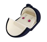 Navy Blue Velvet Earring Gift Box, Unique Domed Tri-Fold Opening, Built-In Angled Earring Display Riser, Holds Two Pairs or Earrings and Necklace, Velvet Button Closure, Wedding Birthday Gift