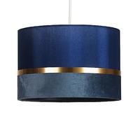 Navy Blue Velvet & Fabric Vintage Easy Fit Drum Pendant Shade with Gold Metallic Band | 30cm Diameter (12") | None Electric Ceiling Lampshade | Fits All Lampholder Types E14 E27 B15 B22
