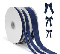 Navy Blue Velvet Ribbon for Gift Wrapping, 3 Rolls Vintage Thin Velvet Ribbon Set for Christmas Tree Decoration, 3/8, 5/8, 1 inch Wide, 30 Yards Totally, Thick Christmas Ribbons for Bow Ornaments