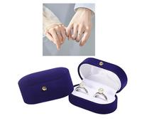 Navy Blue Velvet Ring Box for Two Rings - Gold-Tone Clasp, White Fabric Lined, Engagement or Wedding Storage, Romantic Gift for Couples, Special Occasions, Compact and Elegant Display Case for Fine