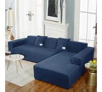 Navy Blue Velvet Sofa Cover with L Shaped Design Washable Scratch Resistant Soft & Comfortable Fabric Dust Proof Fits 3 Seater (190 230cm) Perfect for Living Room