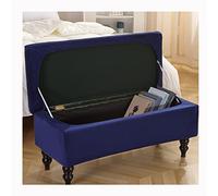Navy Blue Velvet Stretch Ottoman Cover for Rectangle Storage Bench Folding Footrest Stool Slipcover Protector for Large Ottoman with Lid Stylish and