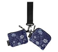 Navy Blue Vintage Cute Wild Flower Wallets Women Credit Card Holder Small Detachable Business Card Holder Money Organizer with Zipper Pocket for Women Men 2, multi-coloured, 4.13"(L) x 3.5"(W), Travel