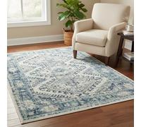 Navy Blue Vintage Geometric Area Rug Distressed Traditional Flat Woven Carpet Lightweight Shed Resistant Durable Material with Hessian Backing Living Room Bedroom Accent Rug 160cm x 230cm