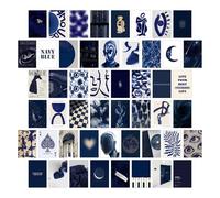 Navy Blue Wall Collage Kits, 50 Pcs 4x6 Inch Aesthetic Wall Art Prints and Posters, Navy Room Decor and Wall Decor for Teen Girls Bedroom, Trendy Blue Photo Kit
