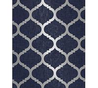 Navy Blue Wallpaper Trellis Geometric Metallic Textured Silver Wallpaper Feature Wall