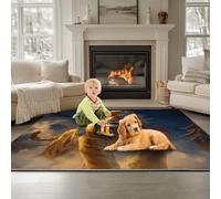 Navy Blue Washable Area Rug for Living Room 60 x 90 cm, Animal Lion Roaring Soft Touch Short Pile Style Carpet Area Rugs Non Shedding Short Pile Floor Carpet for Bedroom Dining Room