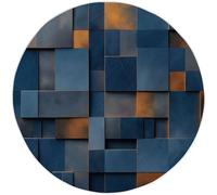 Navy Blue Washable Round Rug Area Rug for Living Room - Modern Geometric Cube Print Large Rug with Upgrade Anti-slip PVC Material for Bedroom Classic Round Carpet Non Shedding, 90 cm