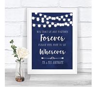 Navy Blue Watercolour Lights Informal No Seating Plan Personalised Wedding Sign