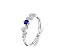 Navy Blue Wedding Ring Sterling Silver Wedding Band S925 1.6mm Cubic-Zirconia Irregularly Arranged Zircon Size P 1/2 Gifts for Ladies Mother Premium