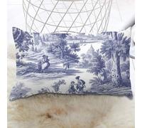 Navy Blue White Decorative Toile Print Lumbar Pillowcases French Charmed Life Toile Cushion Cover Square Cushion Cover Retro Decorative Cushion Cases Home Decor For Car Sofa Home Chair 16x24 IN