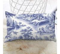 Navy Blue White Decorative Toile Print Lumbar Throw Pillow Cover French Country Cushion Cases Cushion Cover Rustic Farmhouse Decor Pillow For Living Room Home Sofa Couch 12x20 IN