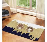 Navy Blue White Faux Gold,Waterproof Pet Feeding Mat,PU Leather Placemats for Cat Dog Water Bowl,Food Mats,30x45cm