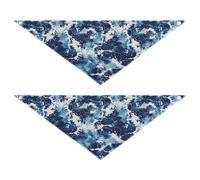 Navy Blue White Marble Pattern Seasonal Dog Bandanas Snap Button Triangle Bibs Kerchief Set Cute Pet Holiday Accessories Decor for Dogs Cats 2 Pack