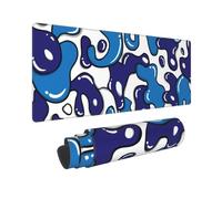 Navy Blue White Mouse Pad Gaming Desk Pad Geometric Japanese Anime Cool Extended XXL Mouse Pad 35.4X15.7 Inch Full Desk Mousepad Gaming with Stitched Edges Non-Slip Base for Desktop Keyboard Pad