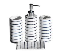 Navy Blue & White Stripe 4 Piece Bathroom Sink Accessory Set