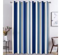 Navy Blue White Striped Curtains for Bedroom Living Room, Nautical Stripe Blackout Curtains Eyelet 90 Drop - Thermal Patterned Window Drapes Home Decor 90x90 Inch 2 Panels K8