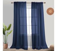Navy Blue Window Curtains 96 Inches Long 2 Panel Set Rod Pocket Woven Textured Linen Look Voile Sheer Drapes for Living Room Village Apartment Cabin Garden Canopy Family Room Home Decor 52 Inch Width