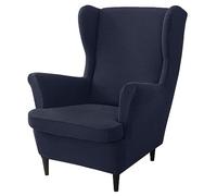 Navy Blue Wing Chair & Ottoman Covers Set Armchair Slipcovers Wingback Footstool Protector Soft Fur Furniture Covers for Home Decor & Protection