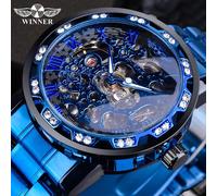 (navy blue) Winner Transparent Fashion Luminous Gear Movement Royal Design Men Top Brand Luxury Male Mechanical Skeleton Wrist Watch