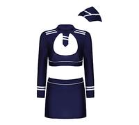 Navy Blue Womens Flight Attendant Stewardess Uniform Cosplay Outfit Halloween Role Play Costumes Sexy Air Hostess Lingerie Sets-Type A,One Size
