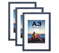 Navy Blue Wooden A3 Picture Frame Set of 3, Wall Mountable