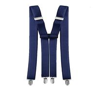 Navy Blue X-Back Elastic Suspenders for Men & Women - Adjustable Clip-On Trouser Braces with Strong Metal Clips - Formal, Wedding, Workwear & Casual Unisex Braces - 35MM Fits Most Adults