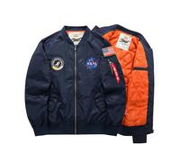 (Navy Blue, XL) Mens Flight Jacket Nasa Athletic Coat Ma1 Pilot Bomber Army Jacket Varsity Biker Outwear