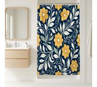 Navy Blue Yellow Floral Botanical Flowers Shower Curtain 36x72 Inch