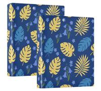 Navy Blue Yellow Tropical Leaf 1.5" School Binders Three Ringing with Clipboard Pack of 1/2 Office Binder Hardcover