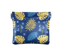 Navy Blue Yellow Tropical Leaf Fashion PU Leather Small Coin Waterproof Card Key Organizer for Men Women Travel bolsas para monedas de
