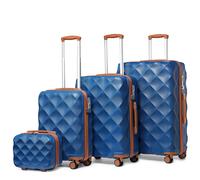 (Navy/Brown, 13/20/24/28 Inch) 1 to 4 Pcs ABS Hard Shell Travel Suitcase with TSA Lock